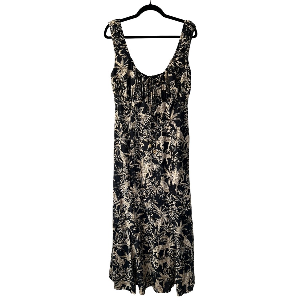 Taylor Tropical Cheetah Print Maxi Dress Resortwear Ruched Tie Front Size 16